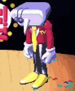 Pixel Art Cartoon Character With Purple Head GIF