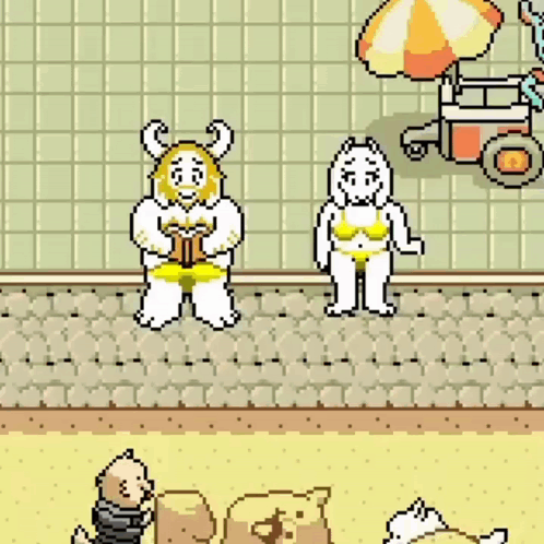 Pixel Art Cartoon Characters on Beach