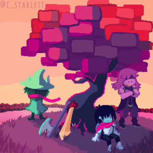 Pixel Art Cartoon Characters Standing Together GIF