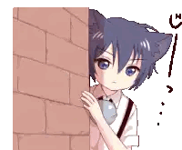 Pixel Art Cat-Eared Boy Peeking Behind Brick Wall