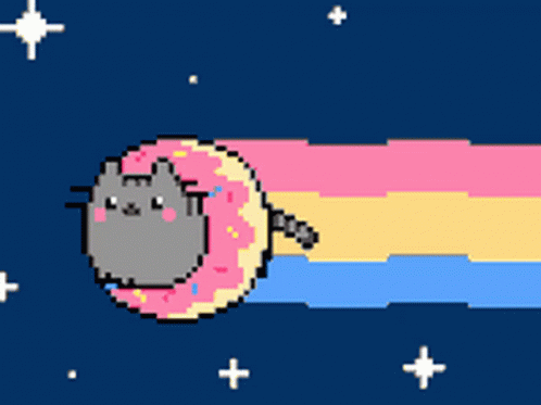 Pixel Art Cat in Donut with Rainbow