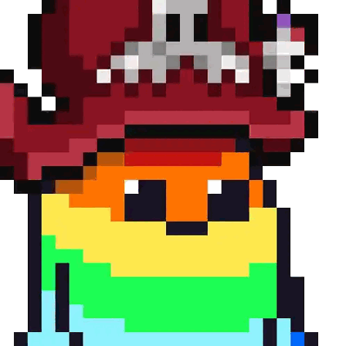Pixel Art Cat in Pirate Hat and Rainbow Sweater