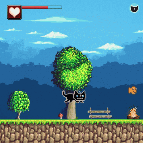 Pixel Art Cat Jumping Over Tree