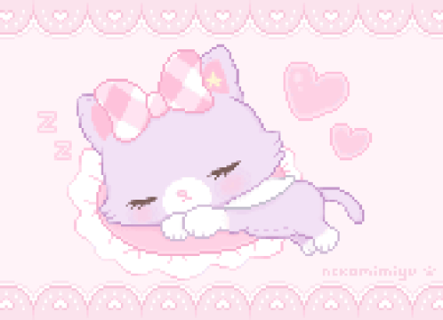 Pixel Art Cat Sleeping on Pink Pillow