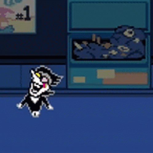 Pixel Art Cat Standing Next to Box of Clothes