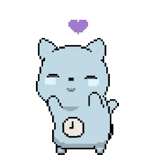 Pixel Art Cat With Clock and Purple Heart