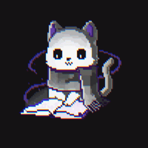 Pixel Art Cat with Purple Ears Sitting