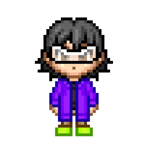 Pixel Art Character in Yellow Hat and Purple Coat