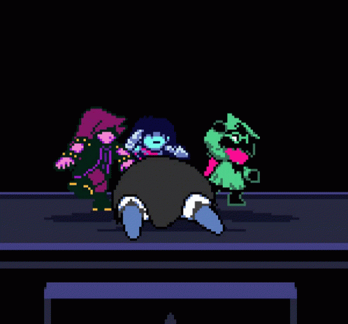 Pixel Art Characters Standing on Stage