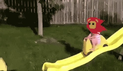 Pixel Art Child Riding Yellow Slide