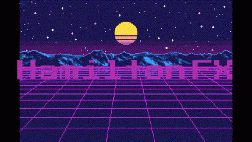 Pixel Art City With Mountains And Full Moon GIF