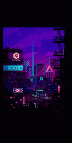 Pixel Art City With Tokyo Sign