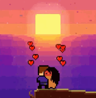 Pixel Art Couple Kissing with Hearts