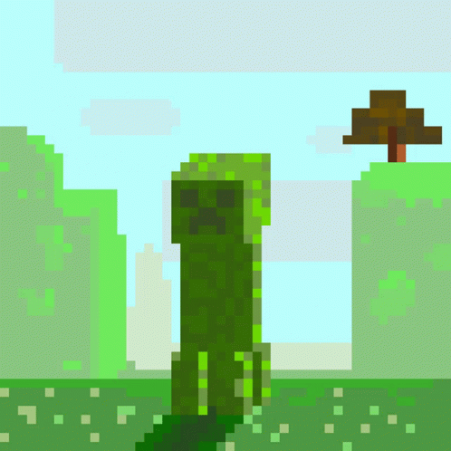 Pixel Art Creeper In Field GIF