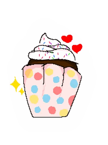 Pixel Art Cupcake with Hearts and Sprinkles