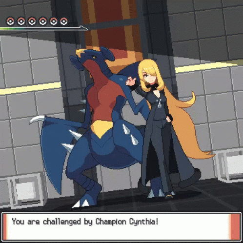 Pixel Art Cynthia Next to Dragon