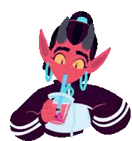 Pixel Art Demon Drinking Through Straw