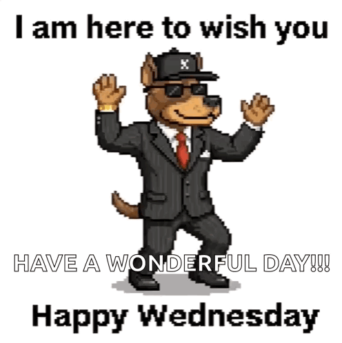 Pixel Art Dog in Suit and Hat Wishing Happy Wednesday