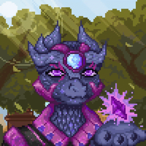 Pixel Art Dragon with Purple Eyes and Crown