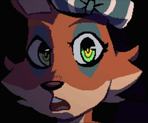 Pixel Art Fox Face with Green Eyes