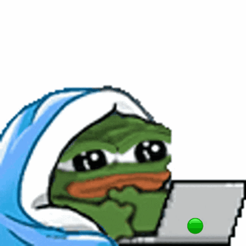 Pixel Art Frog With Blue Blanket and Laptop