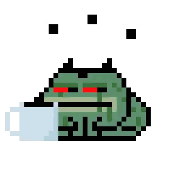 Pixel Art Frog With Red Eyes Holding Blue Cup