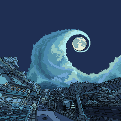Pixel Art Full Moon In Clouds GIF