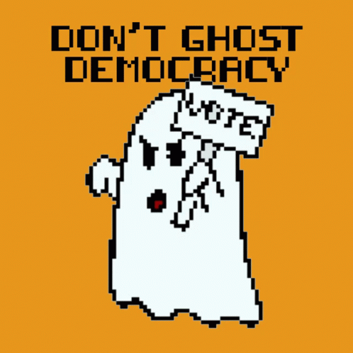 Pixel Art Ghost Holding Vote Sign