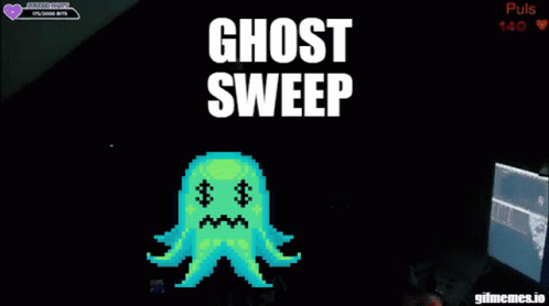 Pixel Art Ghost Saying Ghost Sweep GIF