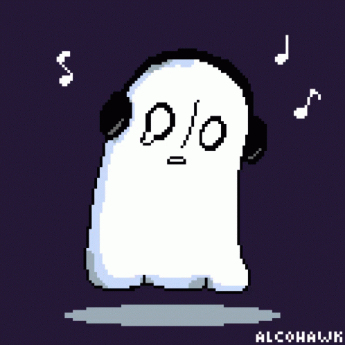 Pixel Art Ghost With Headphones GIF