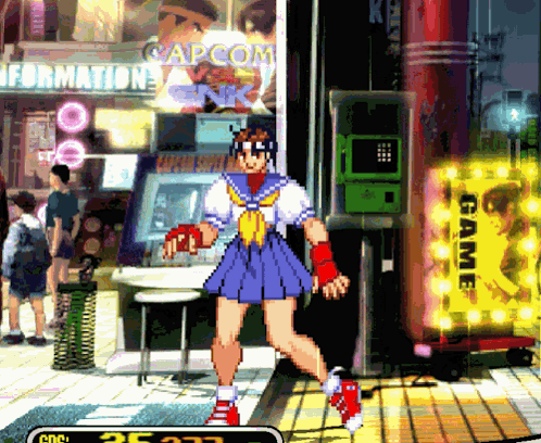 Pixel Art Girl At Capcom Sign GIF