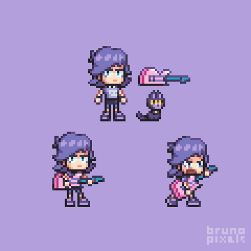 Pixel Art Girl Holding Gun