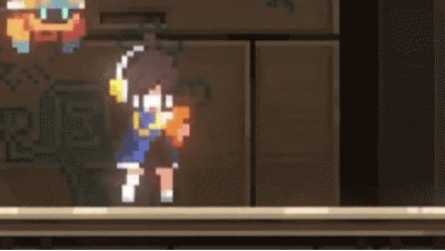 Pixel Art Girl In Blue Dress Holding Sword GIF