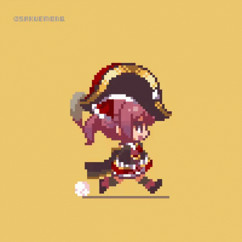Pixel Art Girl In Pirate Hat With Sword GIF