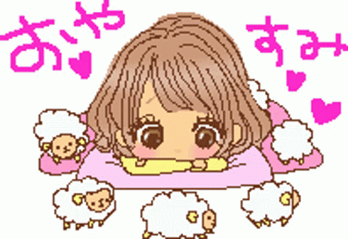 Pixel Art Girl Laying on Pillow Surrounded by Sheep