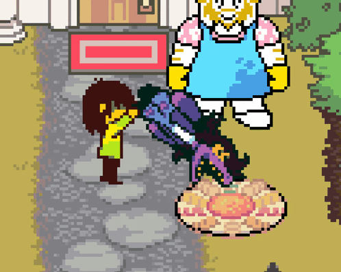 Pixel Art Girl Next To Giant Cartoon Character GIF