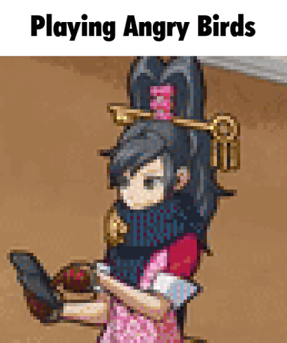 Pixel Art Girl Playing Angry Birds GIF
