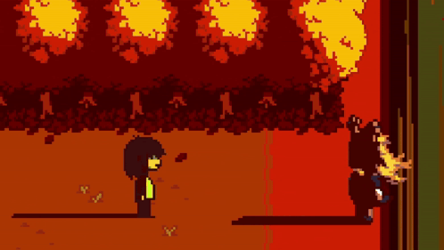 Pixel Art Girl Standing in Front of Fire