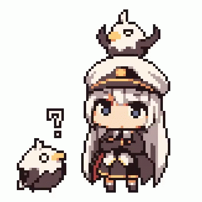 Pixel Art Girl With Bird On Head GIF