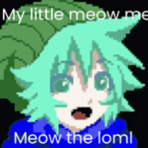Pixel Art Girl with Green Hair Saying My Little Meow