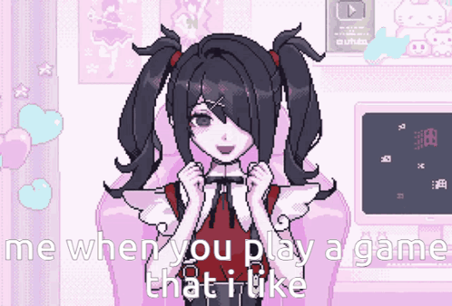 Pixel Art Girl With Pigtails Saying Me When You Play A Game That I Like