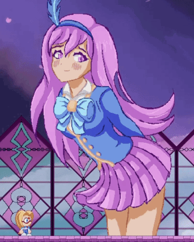 Pixel Art Girl with Purple Hair and Blue Bow