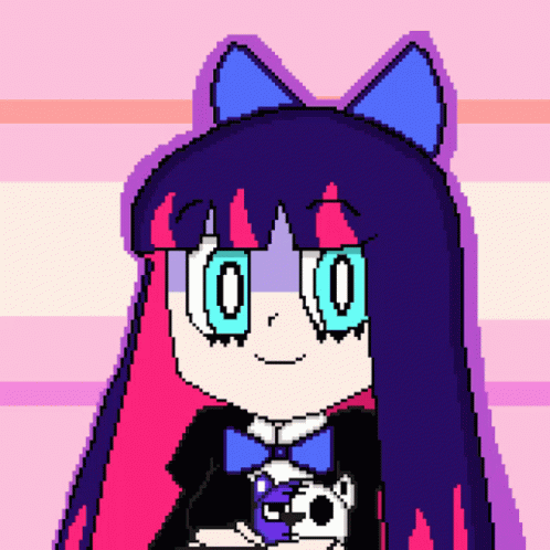 Pixel Art Girl with Purple Hair and Blue Eyes