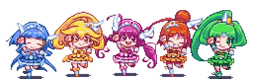 Pixel Art Girls Standing in a Row