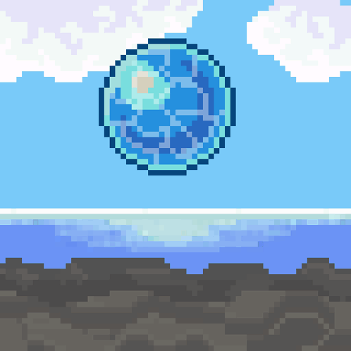 Pixel Art Globe Floating in Sky Over Water