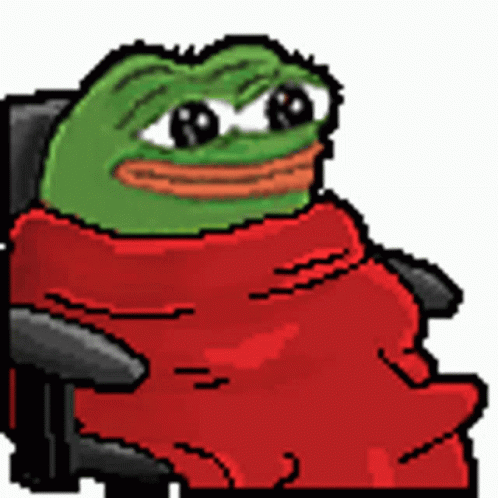 Pixel Art Green Frog Wrapped In Red Blanket GIF