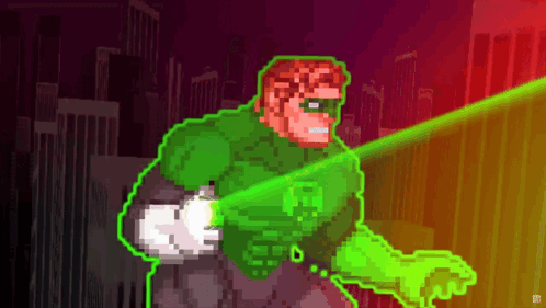 Pixel Art Green Lantern With Green Light GIF