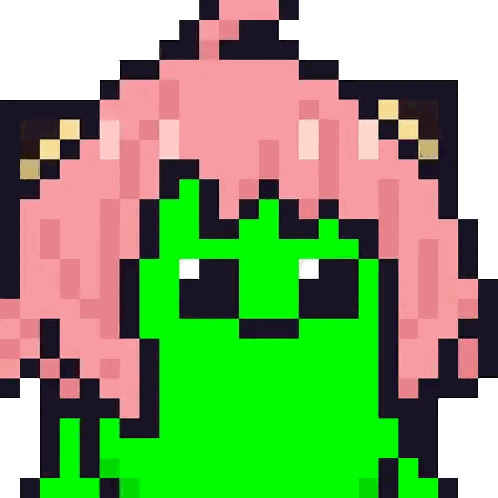 Pixel Art Green Monster with Pink Hair