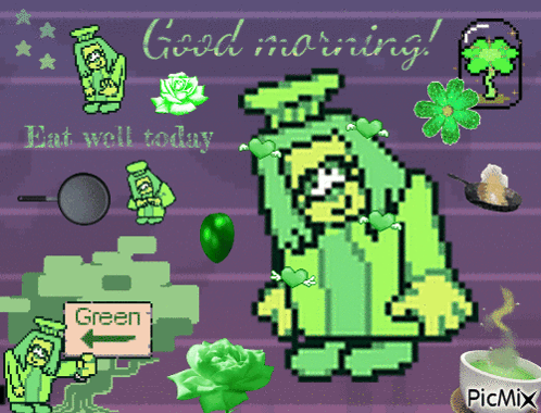 Pixel Art Greeting Card Saying Good Morning Eat Well Today