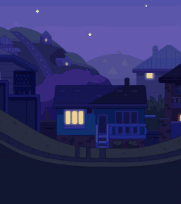 Pixel Art House at Night Lights